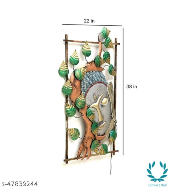 Iron Buddha  on Leaf With Led - Free Size, Metal, Pack of1